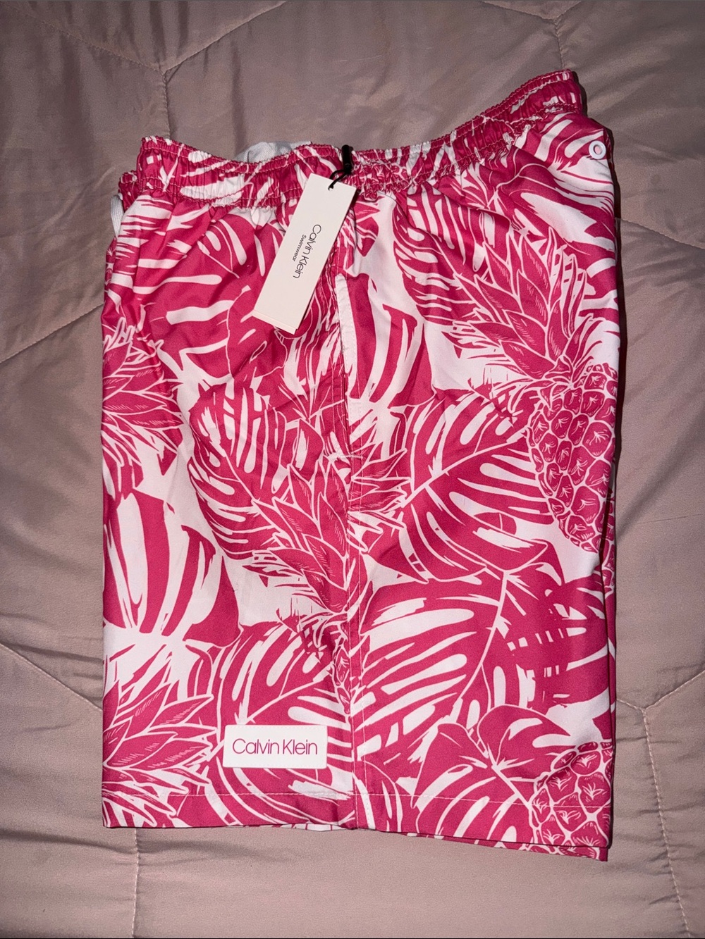 Calvin Klein Hot Pink & White Tropical Swim Trunks